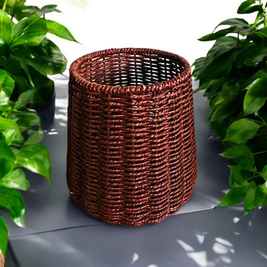 Handmade Twisted Jute Rope Planter in Brown