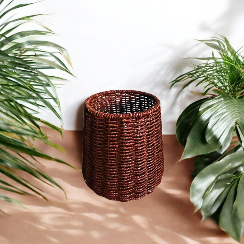 Handmade Twisted Jute Rope Planter in Brown
