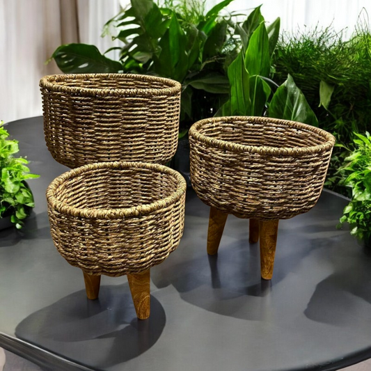 Handmade Twisted Jute Rope Planters in Light Brown (Set of 3)