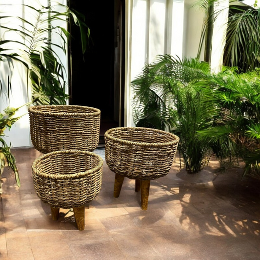 Handmade Twisted Jute Rope Planters in Light Brown (Set of 3)