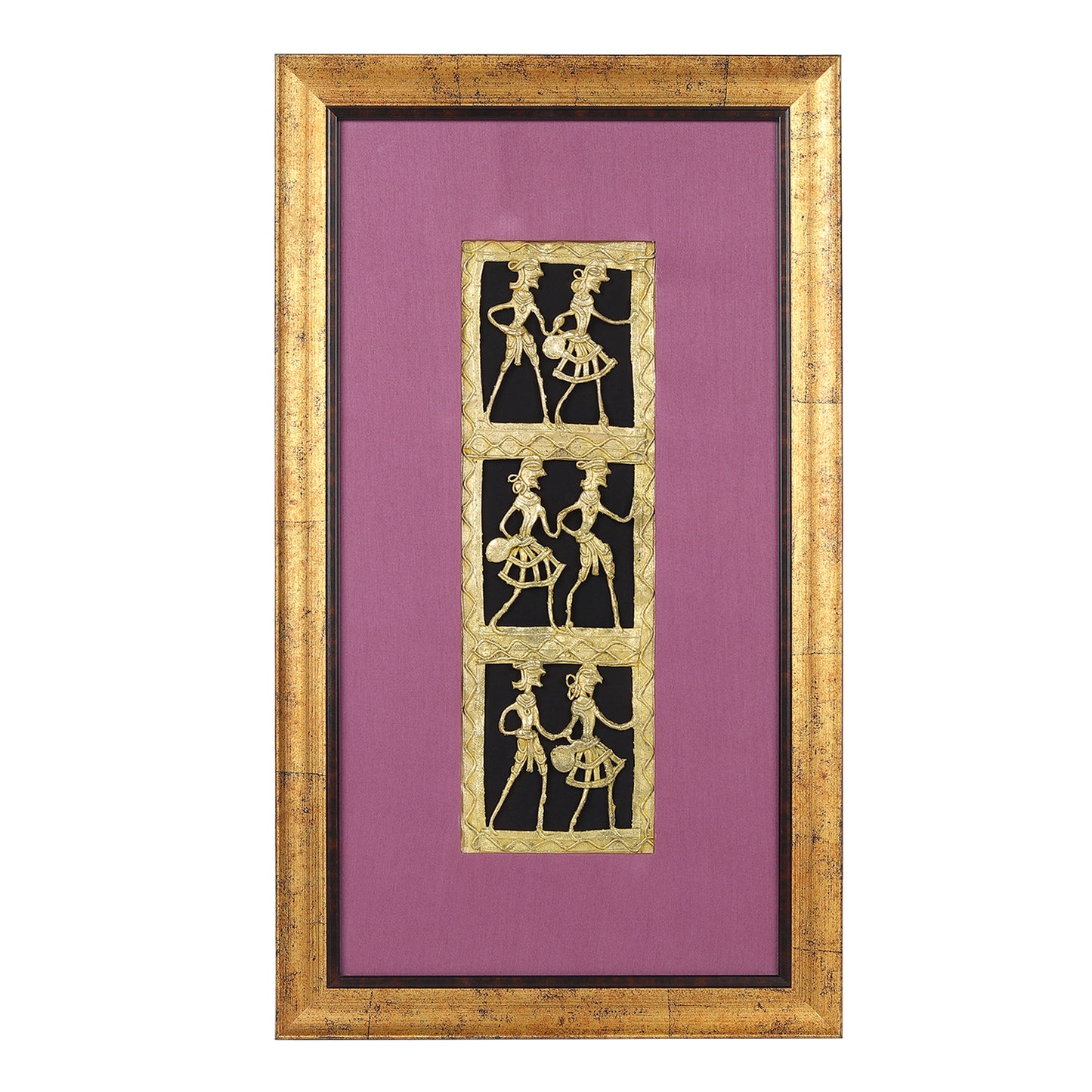 Dhokra Wall Art | Handcrafted Brass Tribal Art | Six Dancing Women | 18.2×10.2 inch