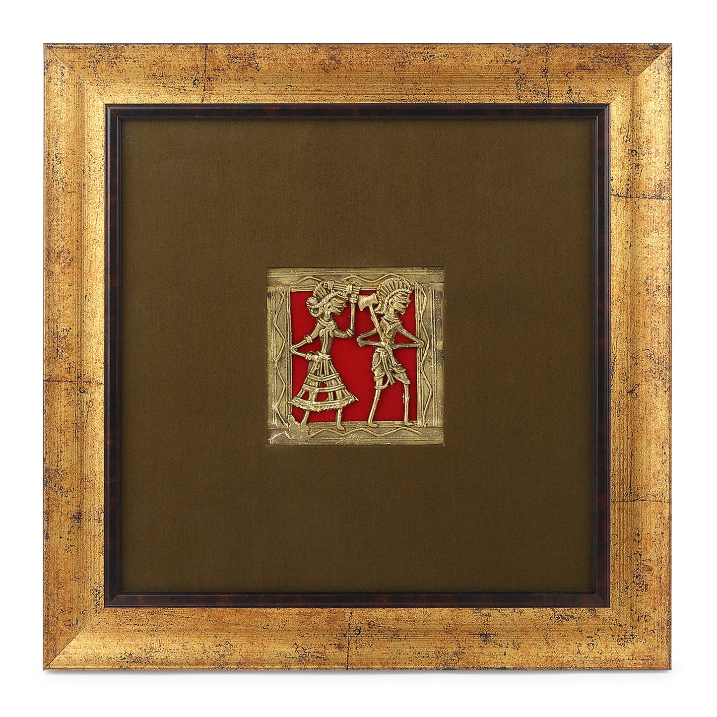 Dhokra Wall Art | Handcrafted Brass Tribal Figures | 9.5×9.5 Inch