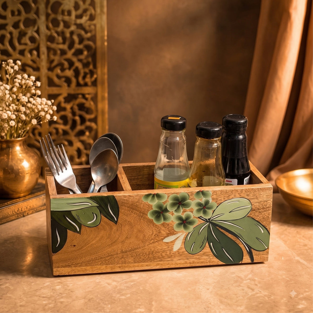 YuRa Botanical Bloom Wooden Cutlery Stand