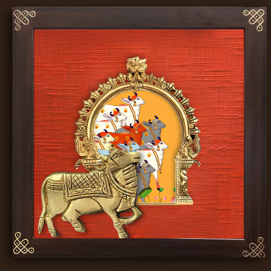 Brass Pichwai Wall Decor Frame - Kamadhenu