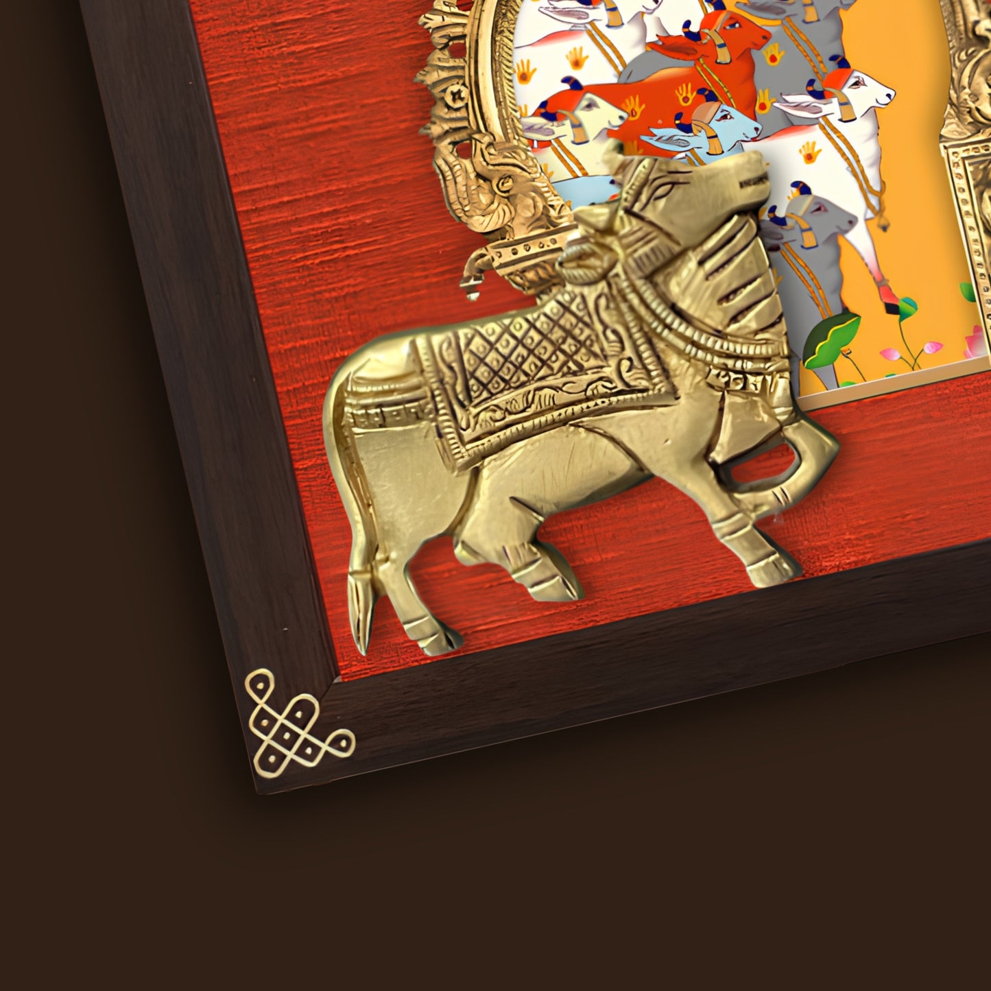 Brass Pichwai Wall Decor Frame - Kamadhenu
