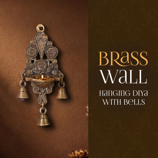 Brass Wall Hanging Diya with Bells