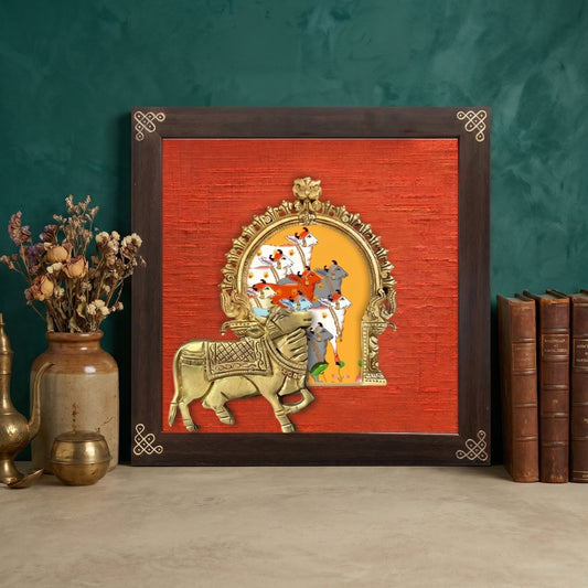 Brass Pichwai Wall Decor Frame - Kamadhenu