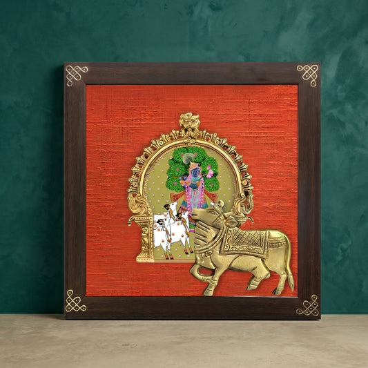 Brass Pichwai Wall Decor Frame - Vrindavan