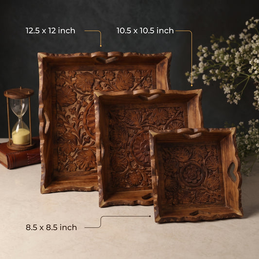 Carved Wooden Trays (Set of 3)