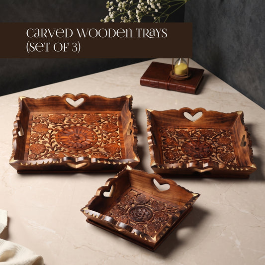 Carved Wooden Trays (Set of 3)