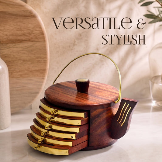 Carved Wooden Trays (Set of 3) + Kettle coaster (set of 6)