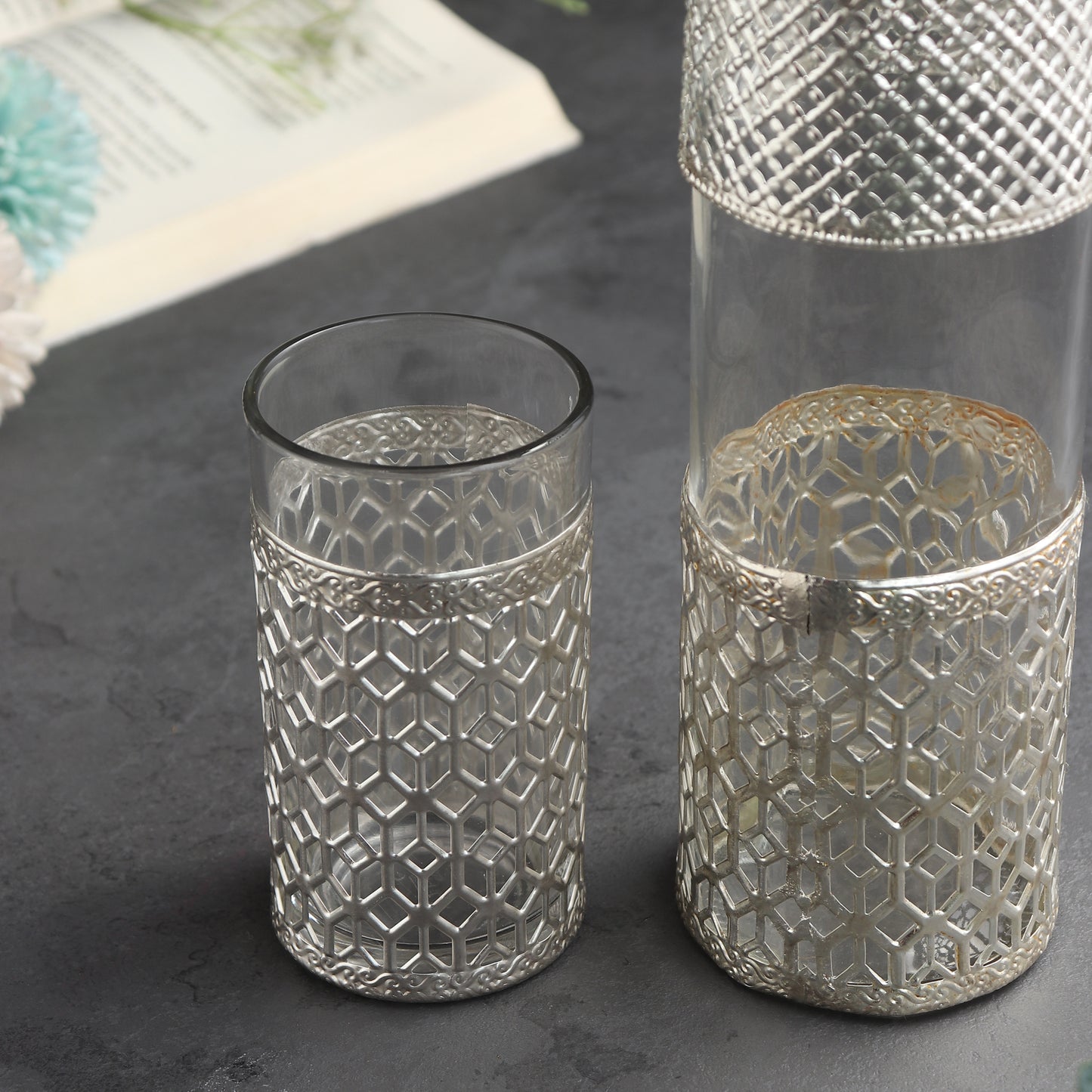German silverware bottle & glass set of 2