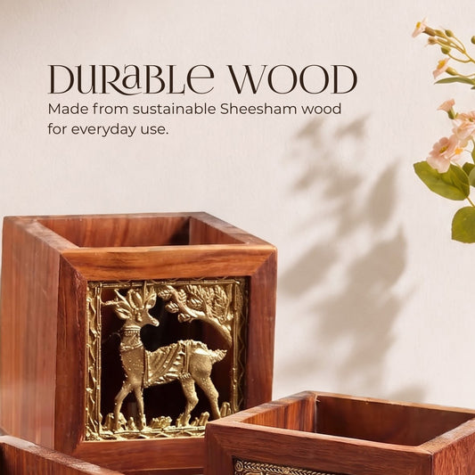 Dhokra Brass and Wooden Pen Holder