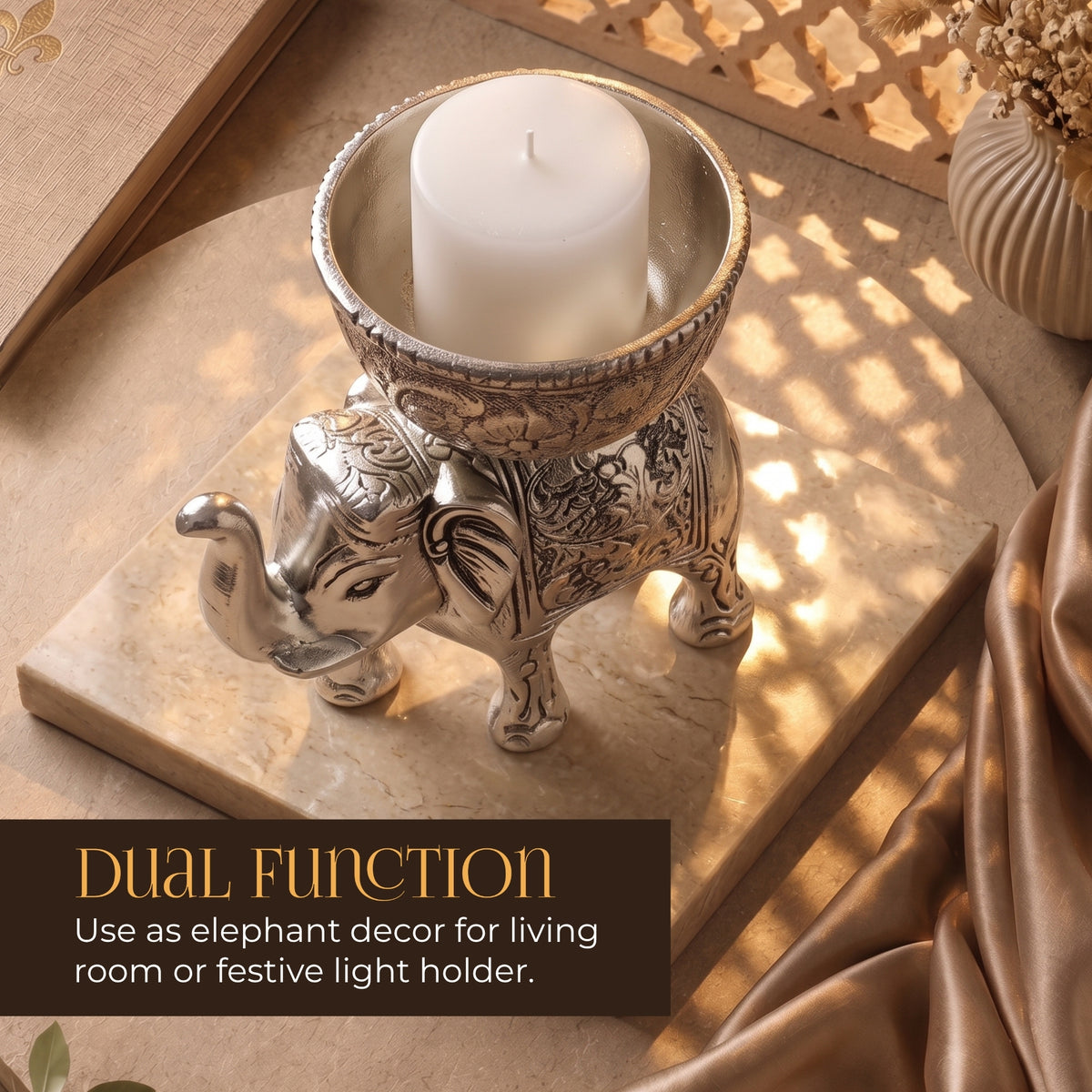 Eleglow Elephant Decor T Light Holder - handcrafted decor by Yura Designs