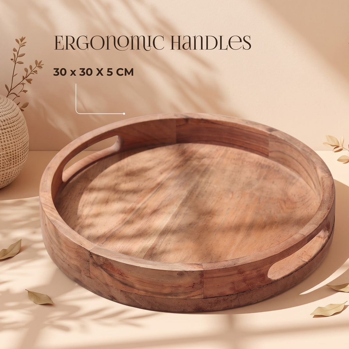 Elegant Wooden Round tray + Kettle Coaster (set of 6) – handcrafted decor piece by Yura Designs