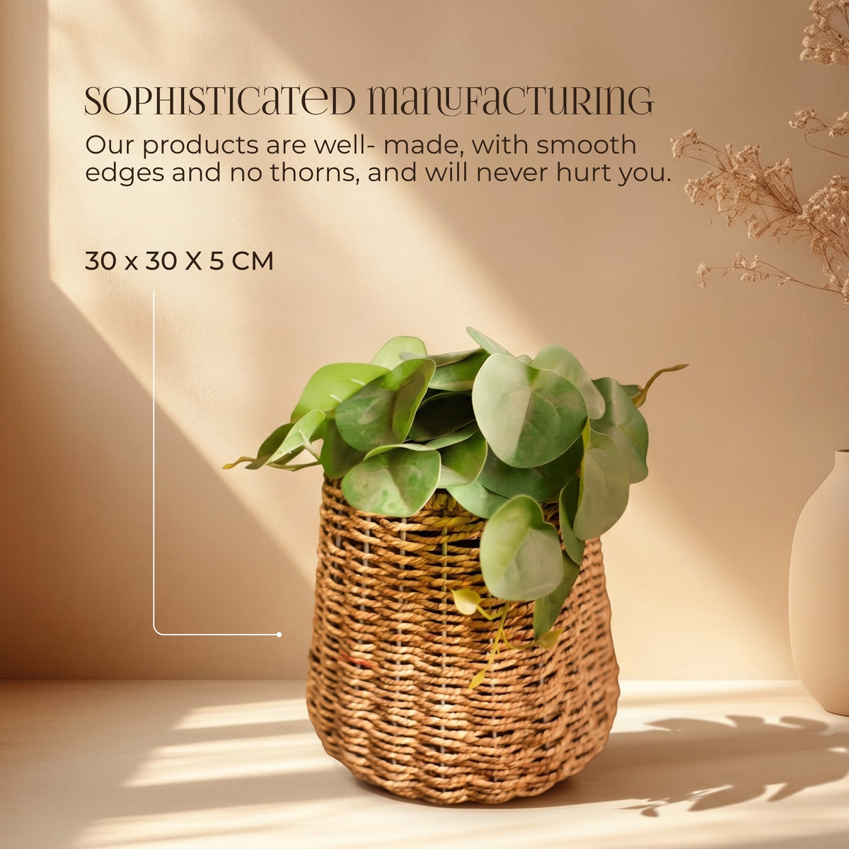 Handmade Twisted Jute Rope Planter In Light Brown - handcrafted decor by Yura Designs
