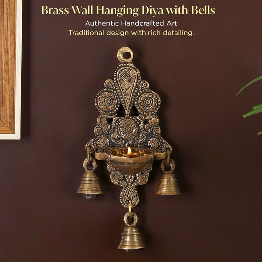 Brass Wall Hanging Diya with Bells