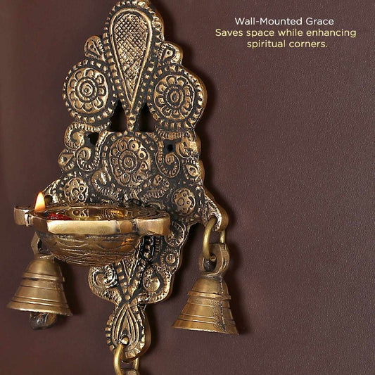 Brass Wall Hanging Diya with Bells