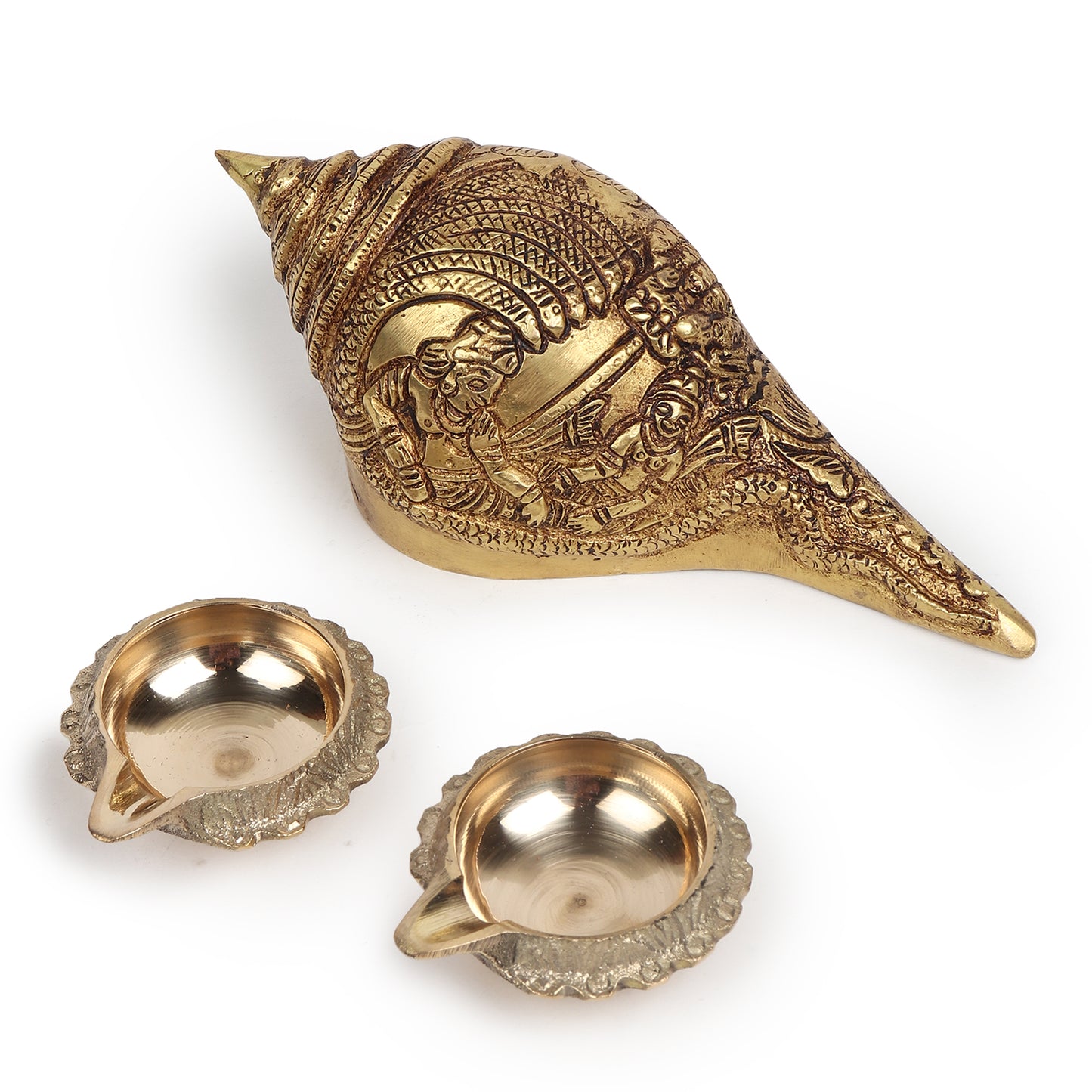 Brass Shankh + 2 Kuber Diyas Gift Set