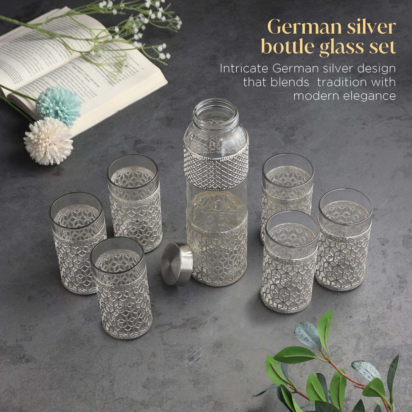 German Silverware Bottle & Glass Set