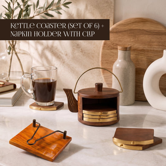 Kettle Coaster (set of 6) + Napkin holder with clip