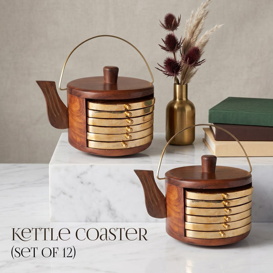 Kettle Shaped Wooden Coasters (Set of 12)
