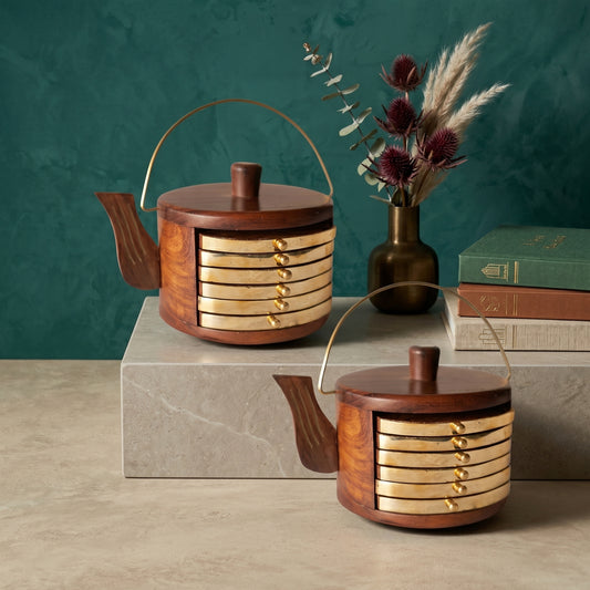 Kettle Shaped Wooden Coasters (Set of 12)