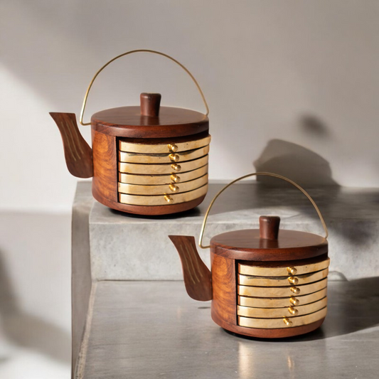 Kettle Shaped Wooden Coasters (Set of 12)