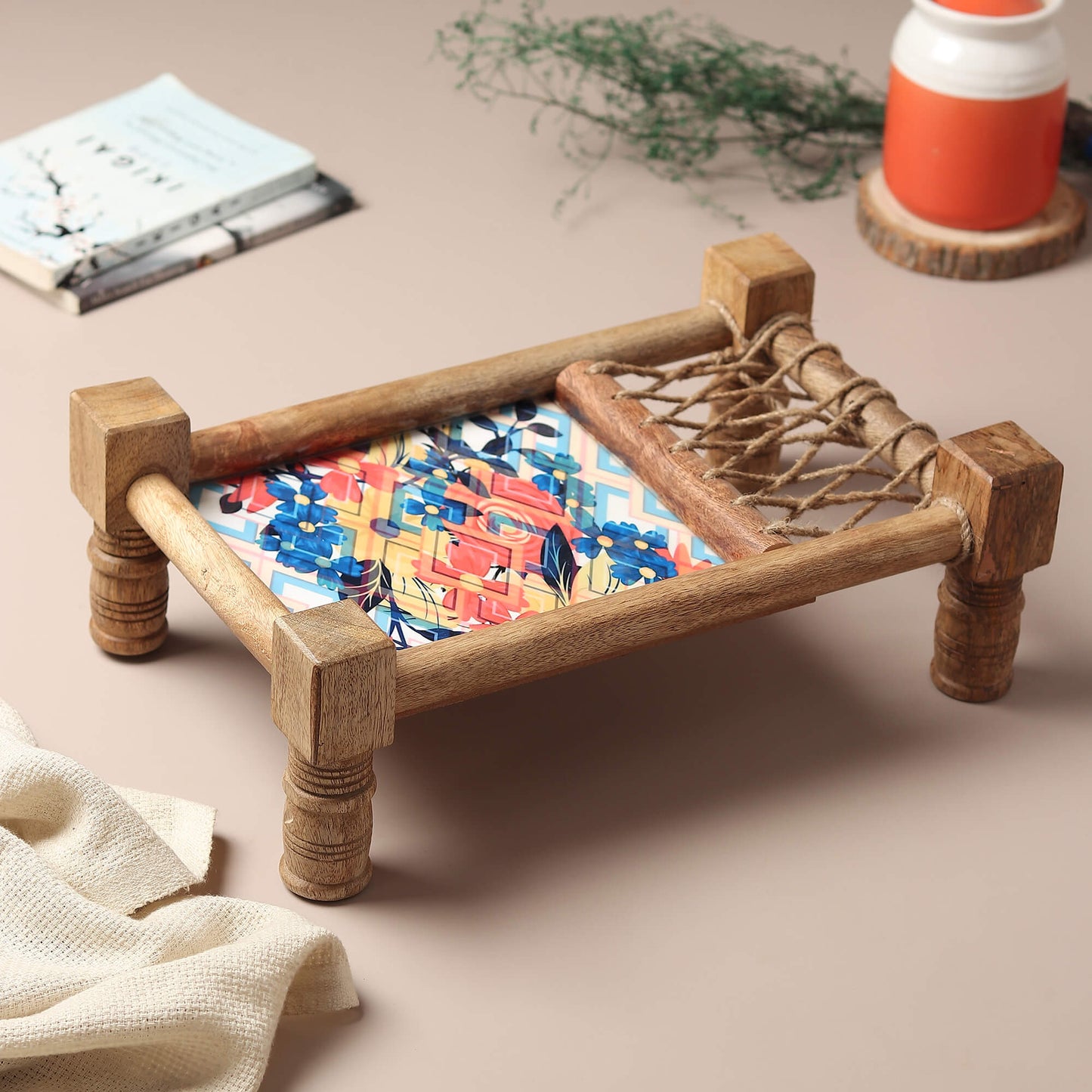 Wooden Khaat Styled Serving Platter + Wooden Serving Platter with Dip