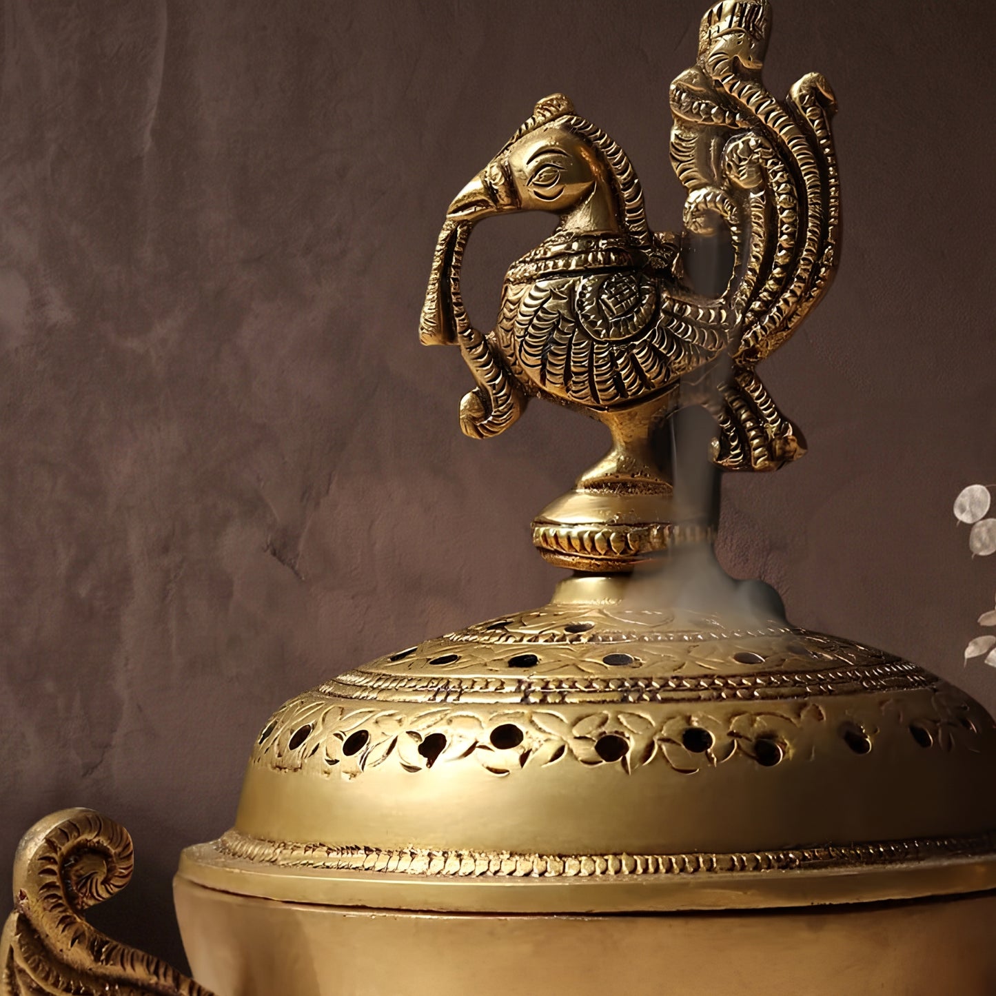 Peacock Aura Handcrafted Brass Aroma Diffuser - handcrafted decor by Yura Designs
