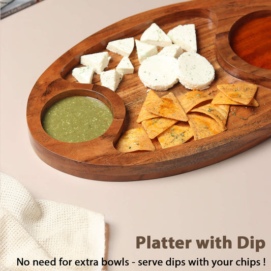 Wooden Khaat Styled Serving Platter + Wooden Serving Platter with Dip