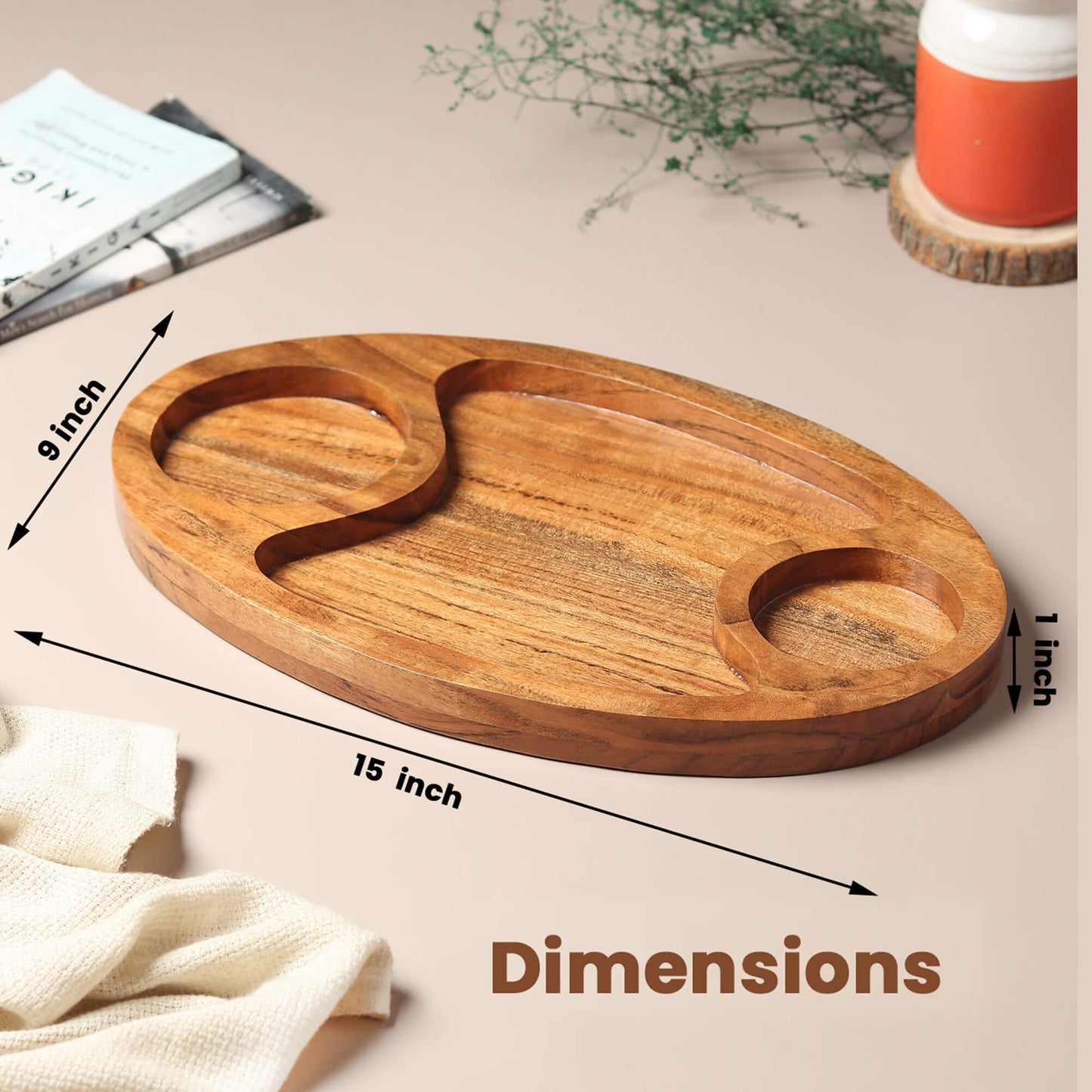 Wooden Khaat Styled Serving Platter + Wooden Serving Platter with Dip