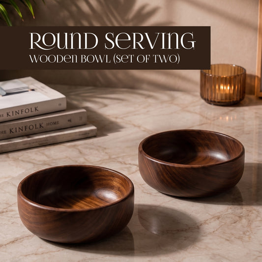 Round Serving Wooden Bowl (Set of Two)