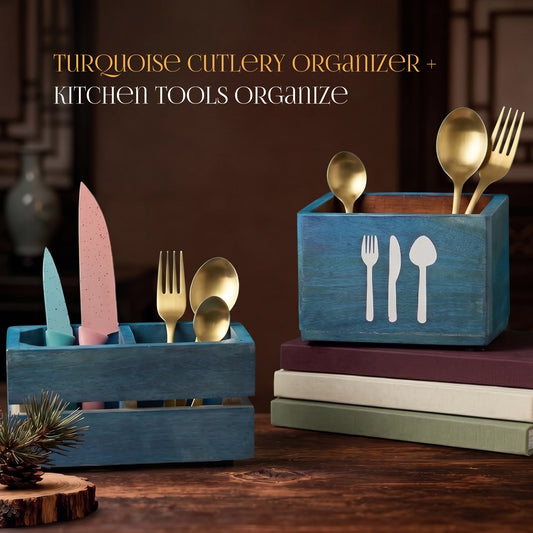 Turquoise Cutlery Organizer + Kitchen Tools Organize