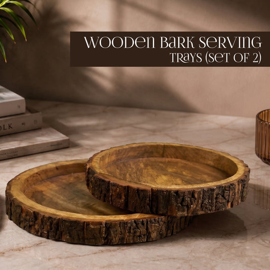 Wooden Bark Serving Trays (Set of 2)