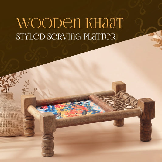 Wooden Khaat Styled Serving Platter + Wooden Serving Platter with Dip