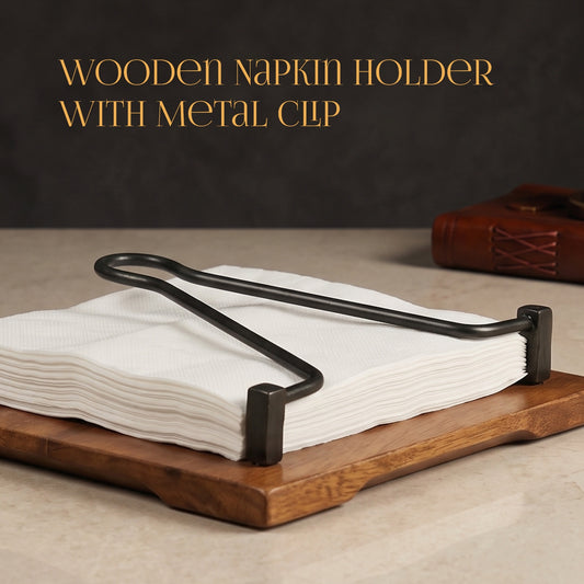 Wooden Napkin Holder with Metal Clip