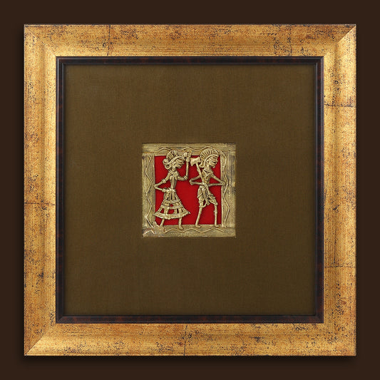Dhokra Wall Art | Handcrafted Brass Tribal Figures | 9.5×9.5 Inch