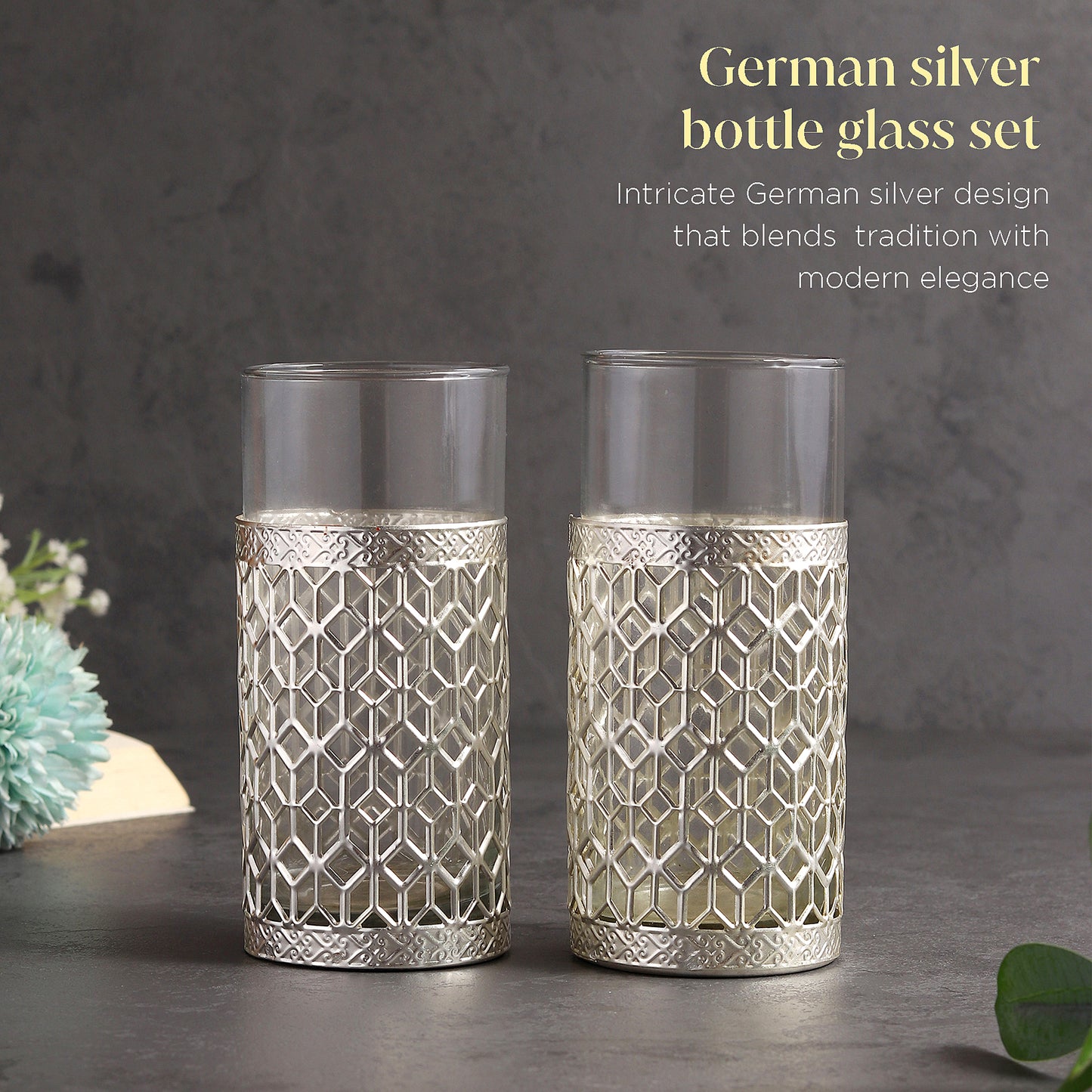 Elegant German Silver Glass Set for Festive Dining (Set of 4)