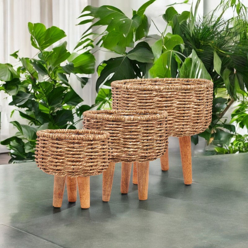 Handmade Twisted Jute Rope Planters in Light Brown (Set of 3)