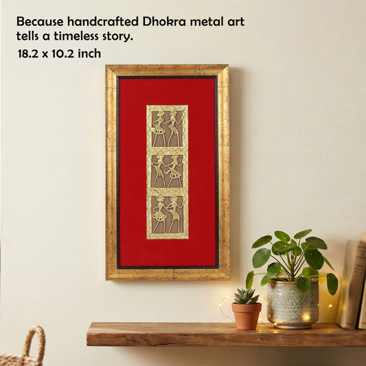 Dhokra Wall Art | Handcrafted Brass Tribal Art | Six Dancing Women | 18.2×10.2 inch