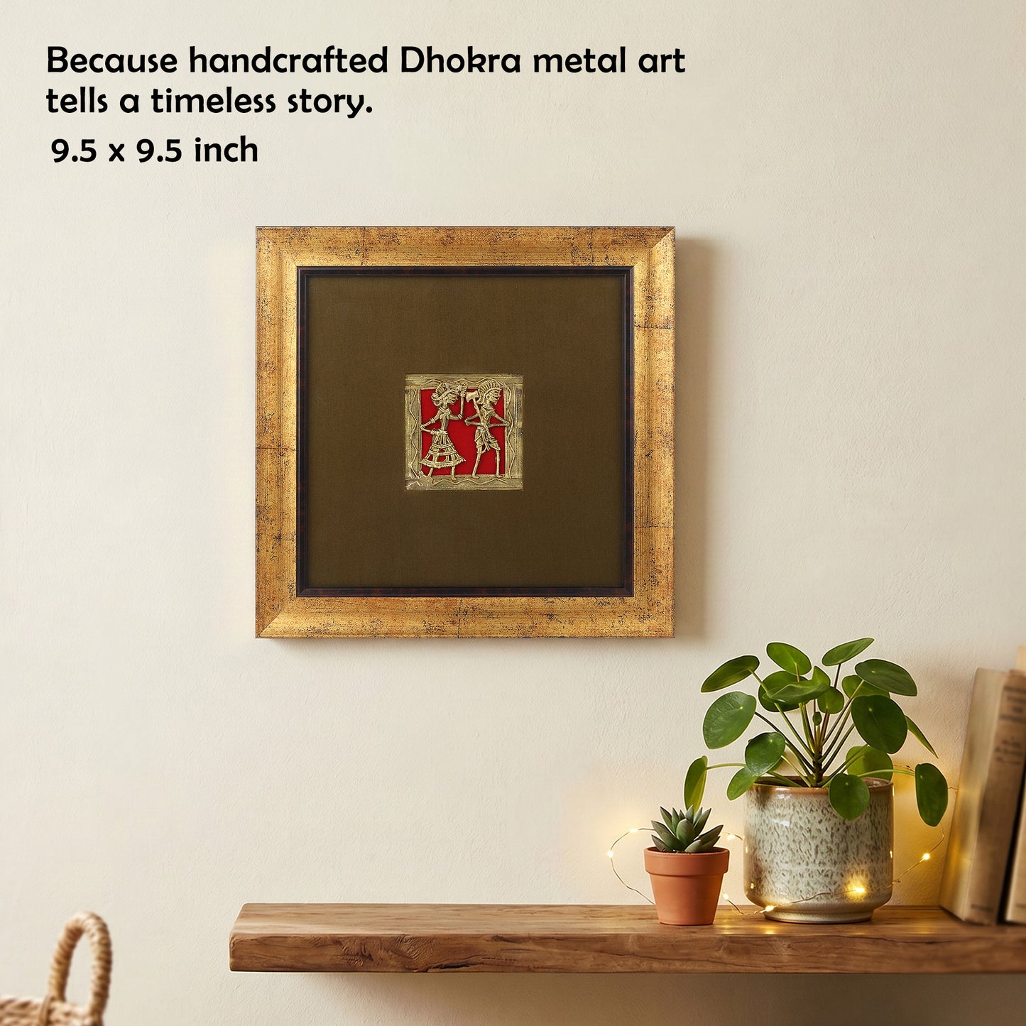 Dhokra Wall Art | Handcrafted Brass Tribal Figures | 9.5×9.5 Inch