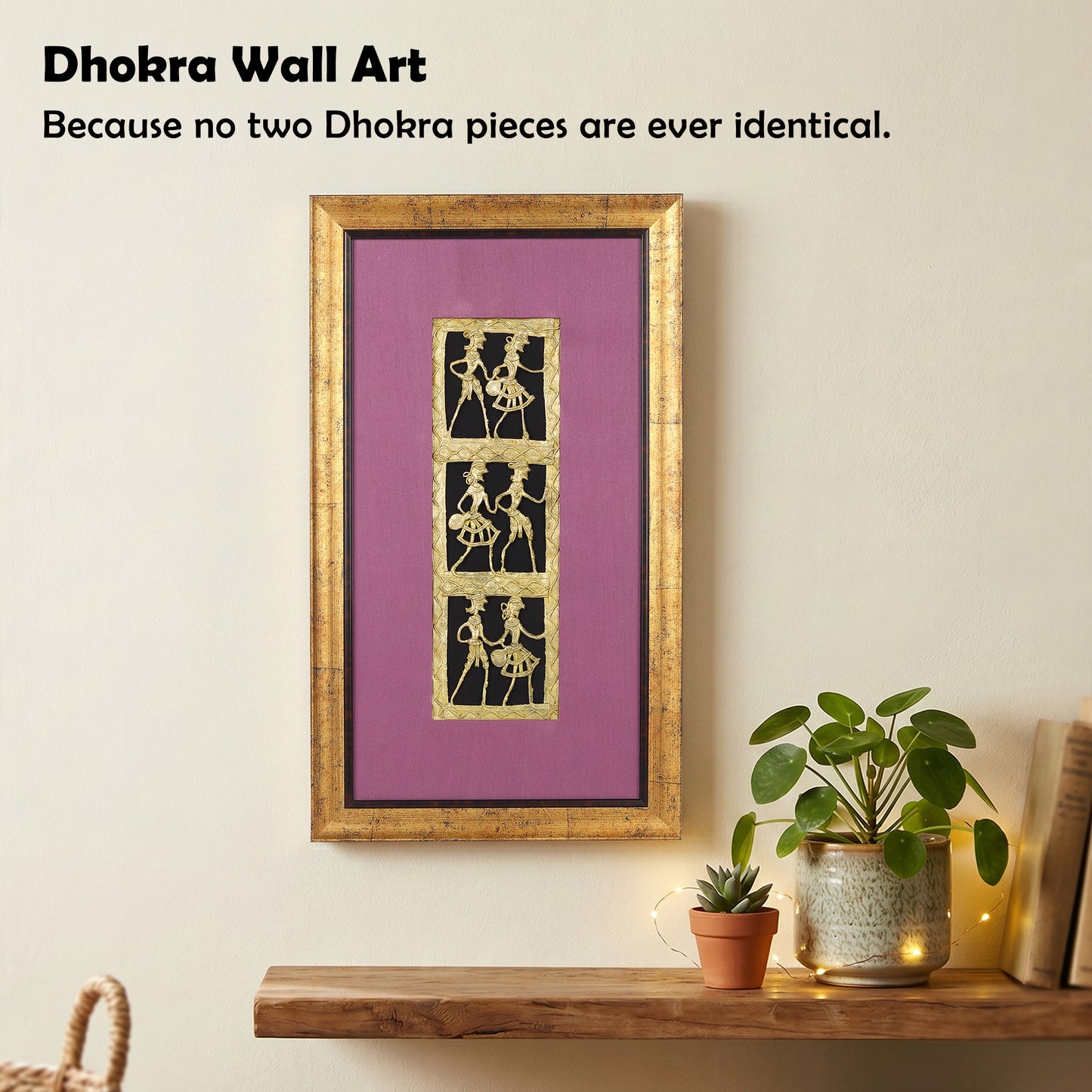 Dhokra Wall Art | Handcrafted Brass Tribal Art | Six Dancing Women | 18.2×10.2 inch