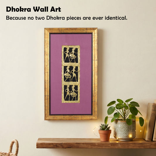 Dhokra Wall Art | Handcrafted Brass Tribal Art | Six Dancing Women | 18.2×10.2 inch