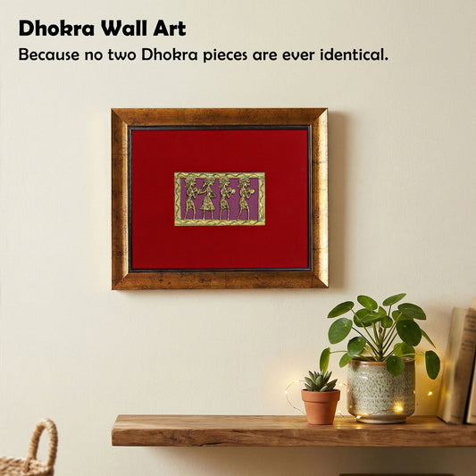 Dhokra Wall Art | Four Tribal Figures in Procession |10×11.6 inch