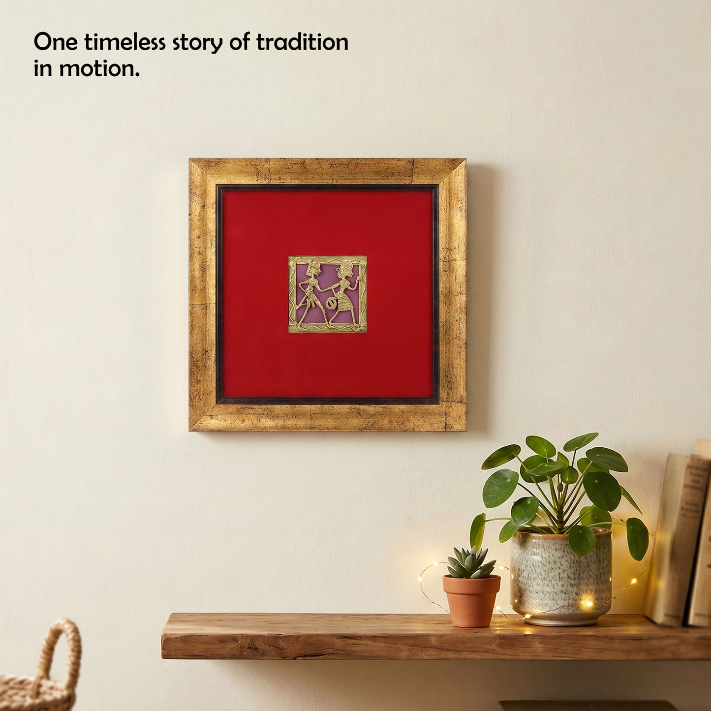 Dhokra Wall Art | Handcrafted Brass Tribal Figures | 9.5×9.5 Inch