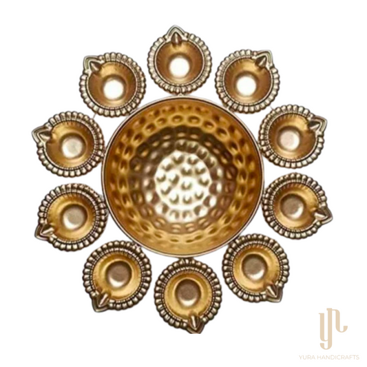 Decorative Diya Shaped Golden Urli Bowl
