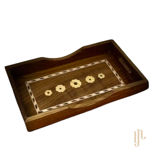 Wooden Tray with Flower Inlay