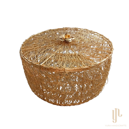 Decorative Round Metal Wired Basket with Lid