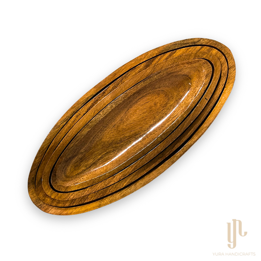 Oval Wooden Serving Platter (Set of 4)